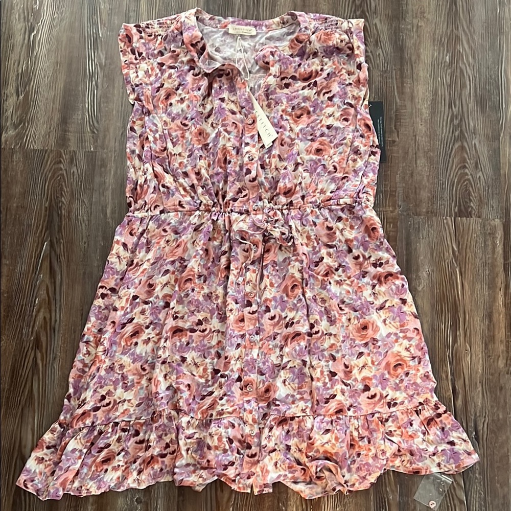Love Stitch Pink and Orange Ruffled Tie Front Sundress